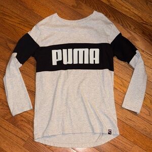 PUMA Light Gray and Black Logo Long Sleeve